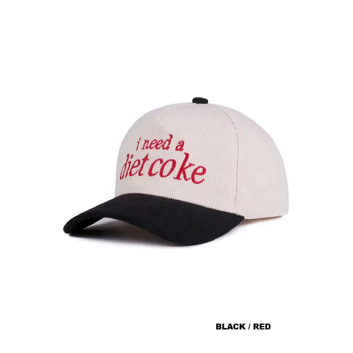 I Need A Diet Coke Black Two Tone Corduroy Cap