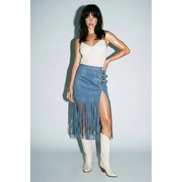 Milly Long Fringe Blue Skirt