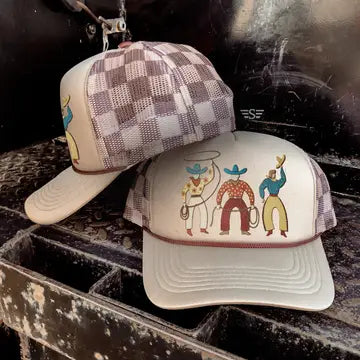 Neutral Checkered Vintage Cowboys Trucker Cap