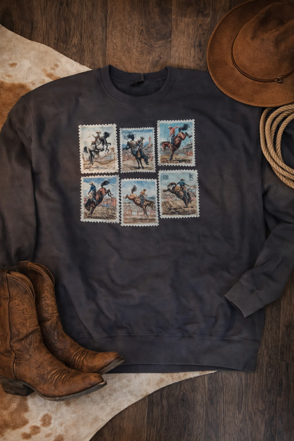 Bronc Riding Stamps Crewneck