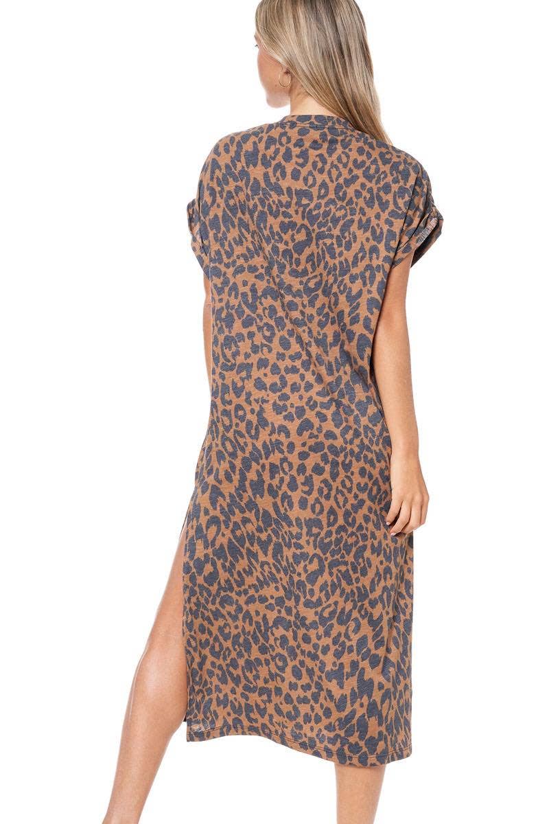 Western Cowboy Leopard Frame Graphic Leopard Maxi Dress: BROWN