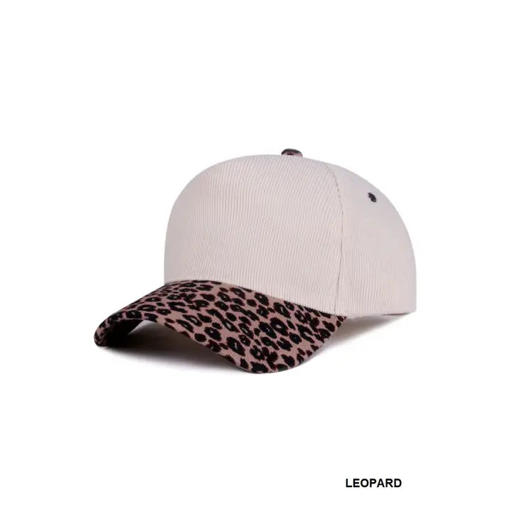 Plain Two Tone Leopard Corduroy Cap
