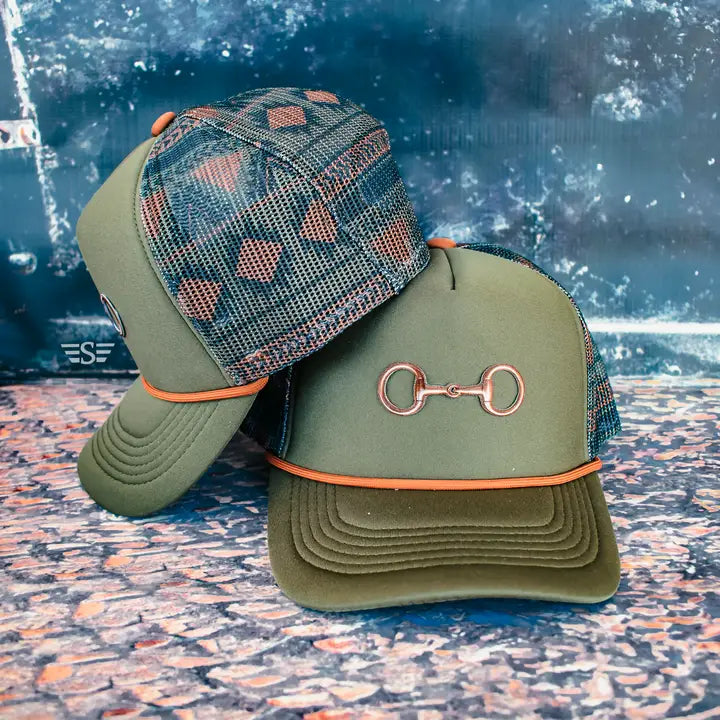 Olive Snaffle Bit Trucker Cap