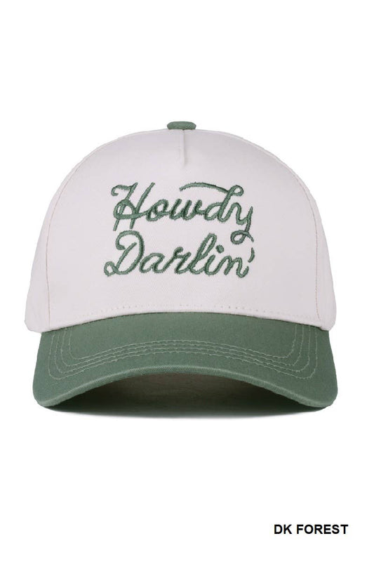 Howdy Darlin' Two Tone Canvas Cotton Cap: DK FOREST- OS