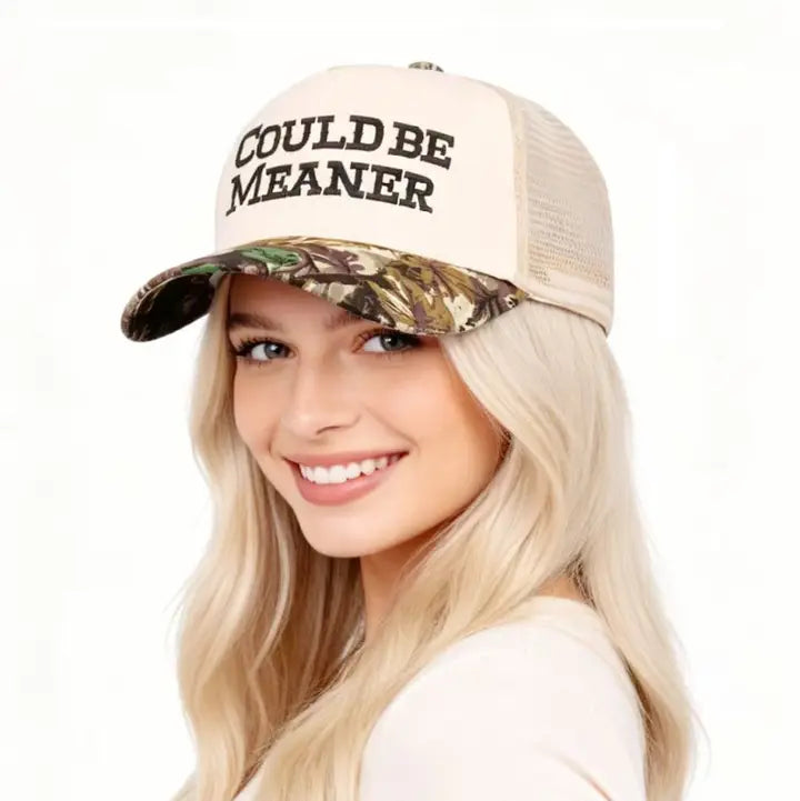 Could Be Meaner Camo Two Tone Mesh Snapback Cap