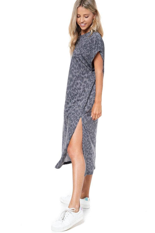 Buck 'Em Cowboy Vintage Graphic Leopard Maxi Dress: CHARCOAL