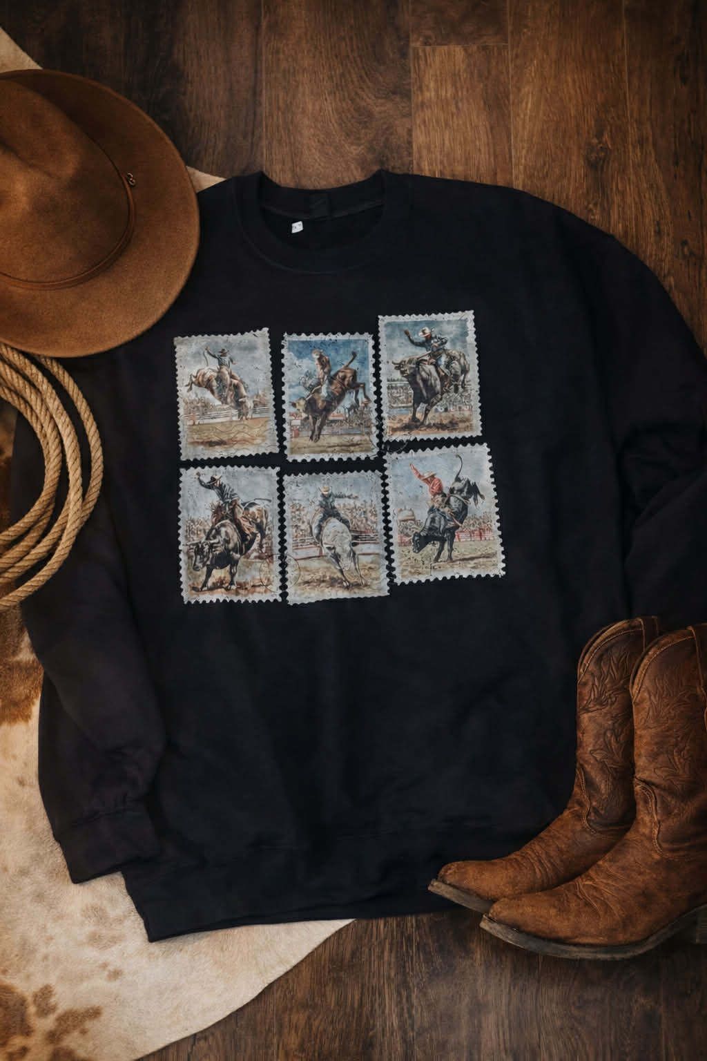 Bull Riding Stamps Crewneck