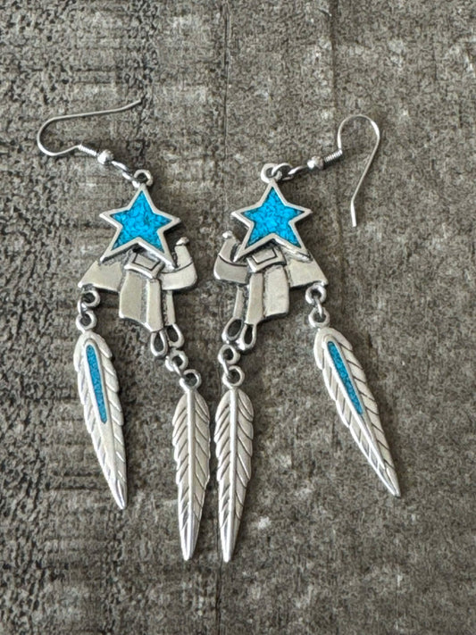 Vintage Saddle/Feather Earrings