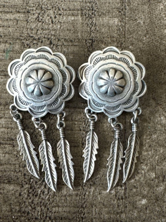 Vintage Concho/feather earrings