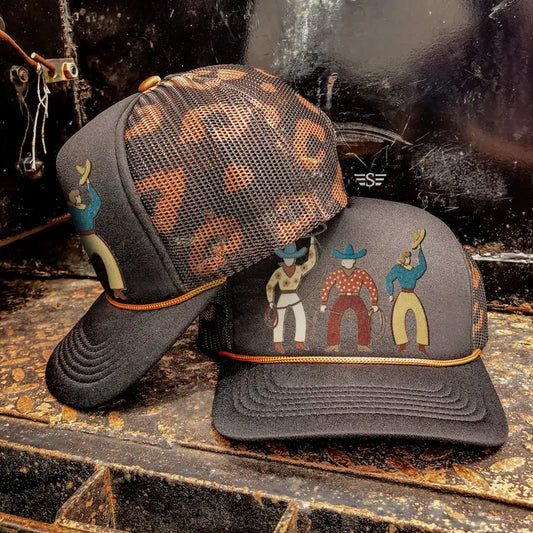 Black Vintage Cowboys Trucker Ponytail Cap