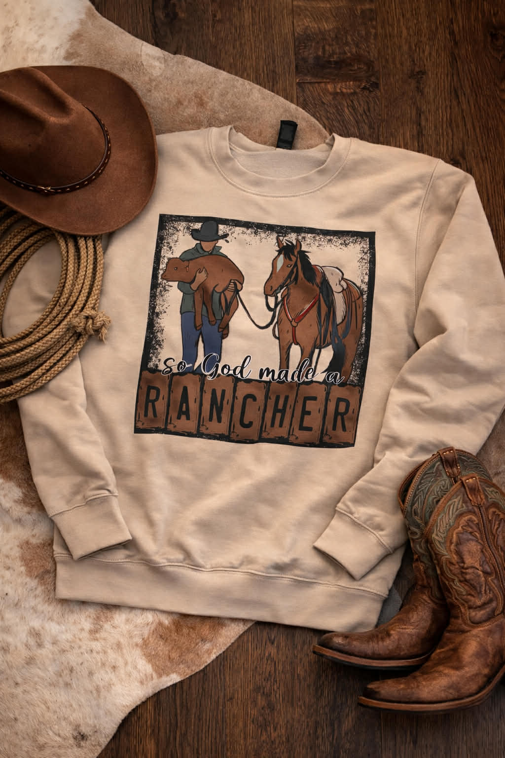 God Made a Rancher Crewneck
