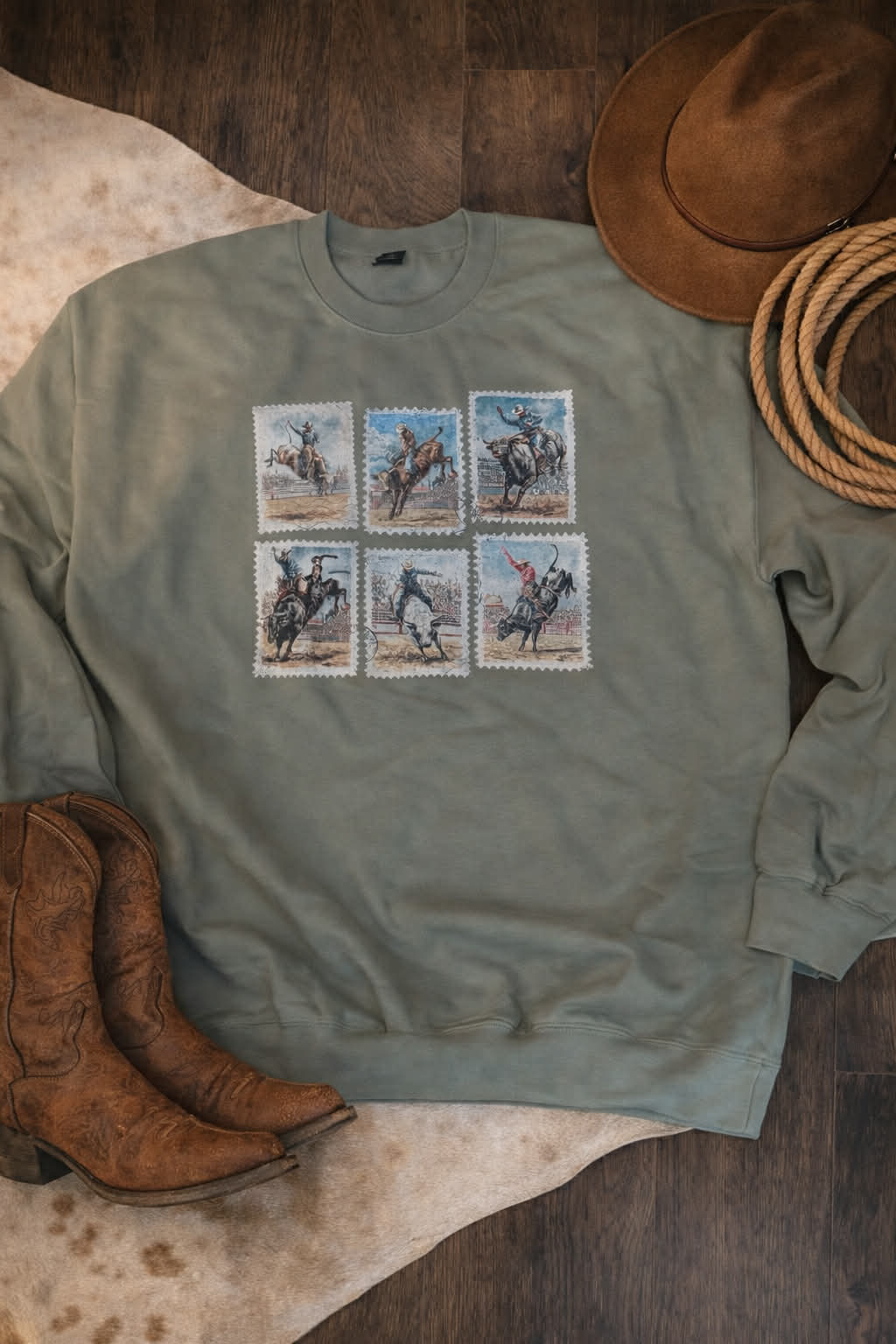 Bull Riding Stamps Crewneck