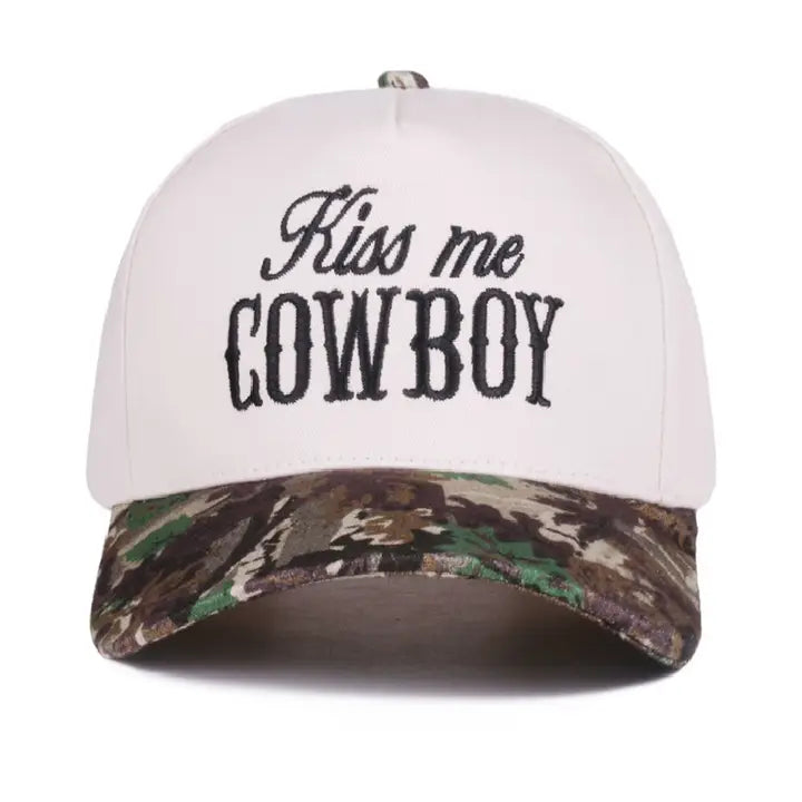 Kiss Me Cowboy Camo Two Tone Canvas Cotton Cap
