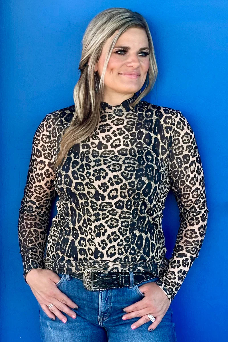 Golden Leopard Mesh Top